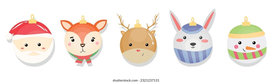 Set of different creative Christmas balls on white background