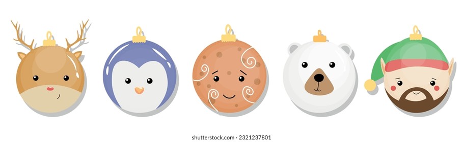 Juego de diferentes bolas de Navidad creativas sobre fondo blanco