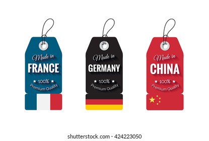 Set of different Creative  Country labels. Made In Badges With Flags. Vector illustration