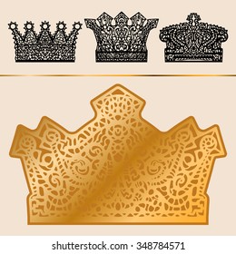 Set of different crowns.
From the hand-drawn image of a symbolic element of the head of royalty.