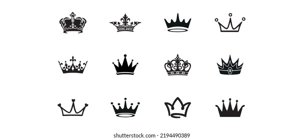 set of different crowns. vector collection. black crown icon. simple symbols