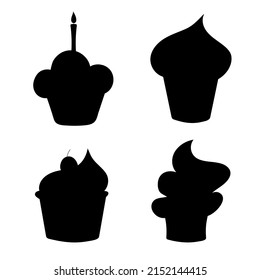 Set of different cupcakes silhouette. Dessert vector illustration design