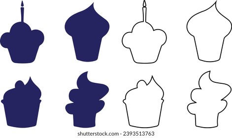 Set of different cupcakes silhouette dessert vector illustration design