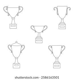 Set of different cups. Award. Vector illustration for coloring book, worksheet, print. Black and white.