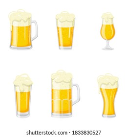 Set of different cups and glasses of beer vector