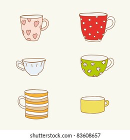 set of a different cups in vector
