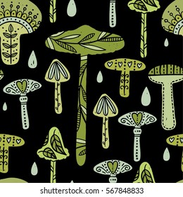 Set of different cute abstract vector mushrooms seamless pattern 