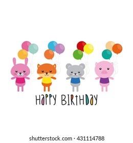 Set of different cute animals with balloons on a white background