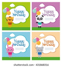 Set of different cute animals with balloons on a textured background