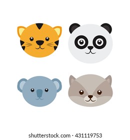 Set of different cute animals on a white background