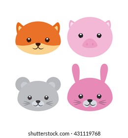 Set of different cute animals on a white background