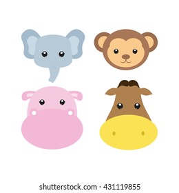 Set of different cute animals on a white background