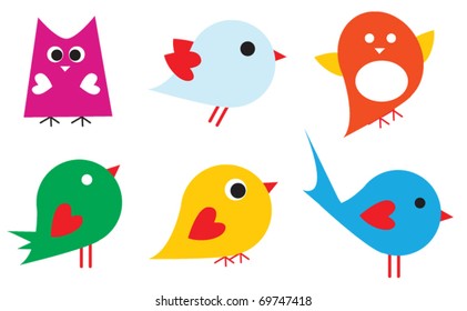 Set of different cute birds.