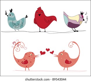 Set of different cute birds.