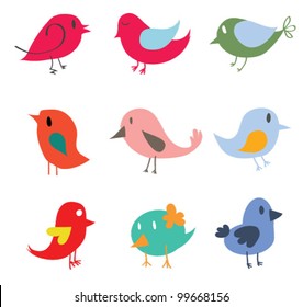 Set of different cute birds - Vector