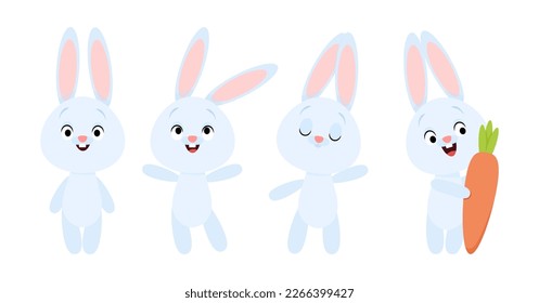 Set of different cute blue rabbits