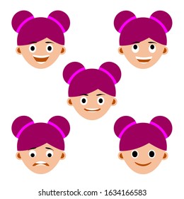 set of different cute cartoon female characters on white background. Female characters in cute and simple flat style