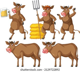 Reihe verschiedener süßer Kühe in Cartoon-Art-Illustration