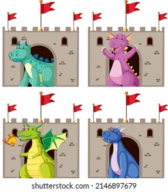 Set of different cute dragon cartoon character illustration
