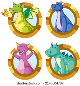 Set of different cute dragons cartoon illustration