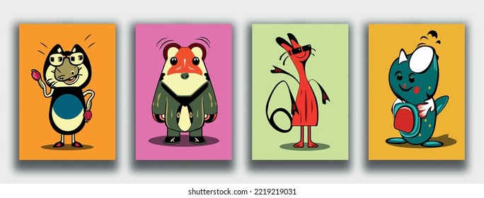 Set of different cute funny cartoon monsters. Vector illustration