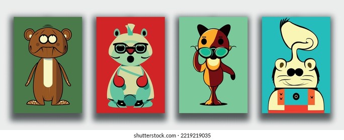Set of different cute funny cartoon monsters. Vector illustration