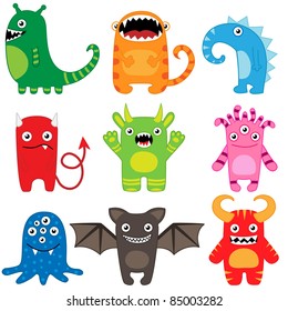 Set of different cute funny cartoon monsters