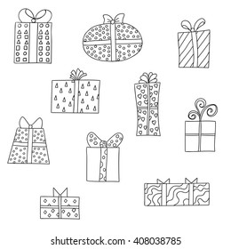 Set of different cute giftboxes isolated on white background