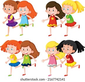 Set of different cute girls on white background illustration