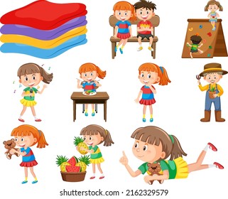 Set of different cute kids and objects illustration