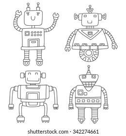Set of different cute robots. Vector illustration.
