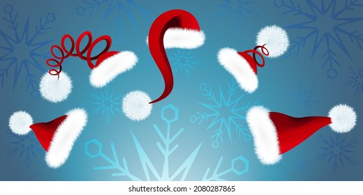 set of different cute Santa Hats for holiday, xmas