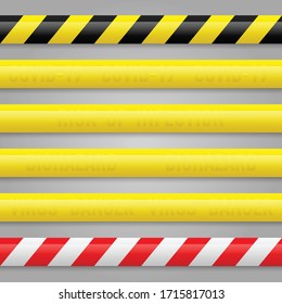 Set of Different Dangers Tapes. Tapes with Text COVID-19, Risk of Infection, Biohazard and Virus Danger