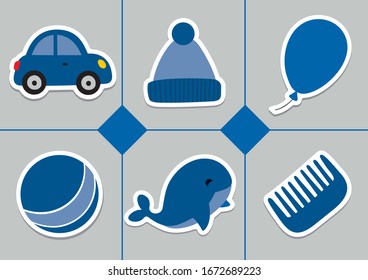 a set of different dark blue elements for learning colors with your child