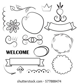 set of different decoration elements. text design element