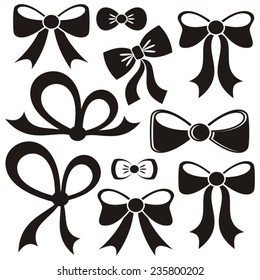 Set of different decorative black vector bows isolated