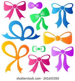 Set of different decorative colorful vector bows isolated