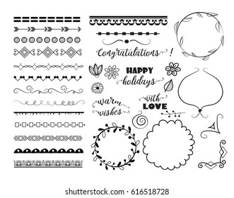 set of different decorative elements. borders, flowers, corners,frames, wreaths, arrows and text dividers.