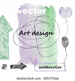 Set of different decorative elements, watercolor background, art design, vector