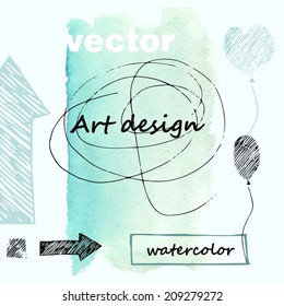 Set of different decorative elements, watercolor background, art design, vector