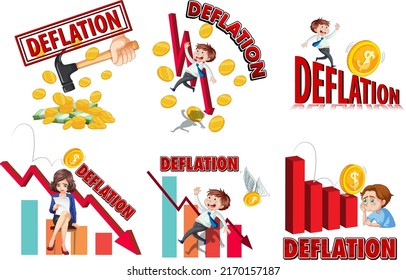 Set of different deflation logos and symbols illustration
