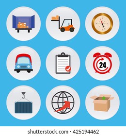 Set of different delivery icons on a blue background