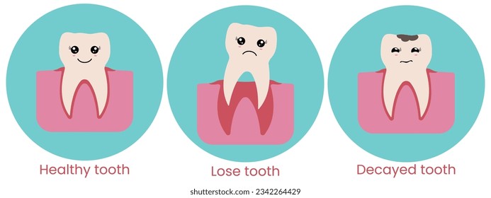 A set of different dental conditions. Vector illustration