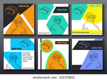 Set of different design elements with virtual reality glasses. Vector illustration from triangles.  It can be used for branding design, brochures, cover, poster, tag, banner, packaging.