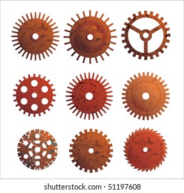 Set or different design gears with rust texture.