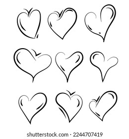 Set of different design hearts isolated on white background