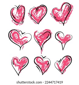 Set of different design hearts isolated on white background