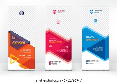 Set of different design options for advertising banners roll-up, modern design for presentations, covers, exhibitions, portable banner for street advertising, banner for conferences and seminars