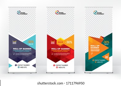 Set of different design options for advertising banners roll-up, modern design for presentations, covers, exhibitions, portable banner for street advertising, banner for conferences and seminars
