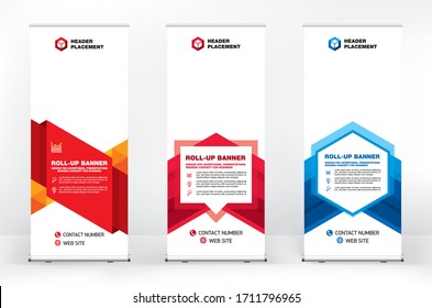 Conjunto de diferentes opciones de diseño para la puesta en marcha de banners publicitarios, diseño moderno para presentaciones, portadas, exhibiciones, banner portátil para publicidad callejera, banner para conferencias y seminarios